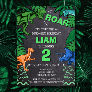 Dinosaur Birthday Trex Jurassic Chalkboard Party Kaart