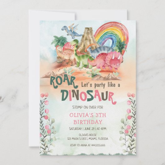 Dinosaur Birthday Uitnodiging (Voorkant)