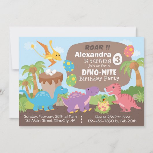 Dinosaur Birthday Uitnodiging (Voorkant)