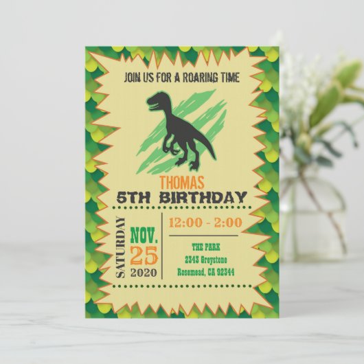 Dinosaur Birthday Uitnodiging (Staand voorkant)