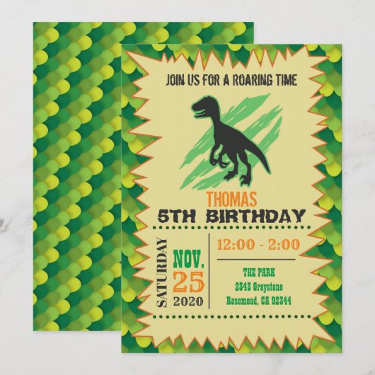 Dinosaur Birthday Uitnodiging (Voorkant / Achterkant)