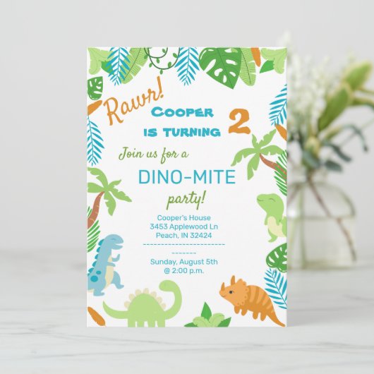Dinosaur Birthday Uitnodiging (Staand voorkant)