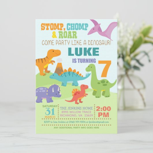 Dinosaur Birthday Uitnodiging (Staand voorkant)