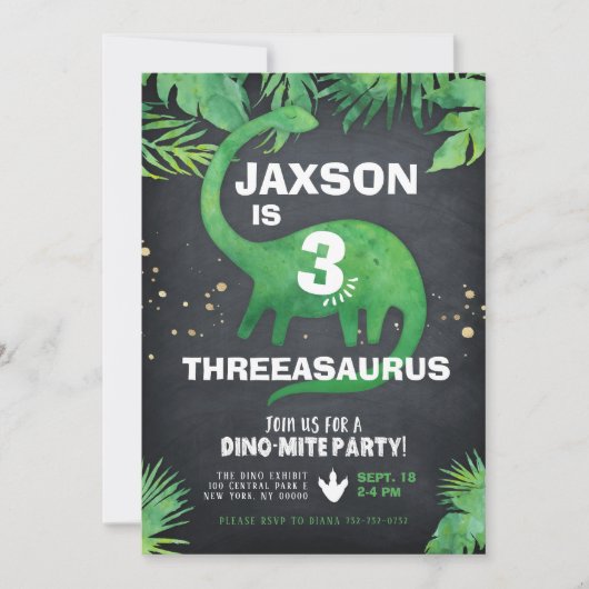 Dinosaur Birthday Uitnodiging (Voorkant)