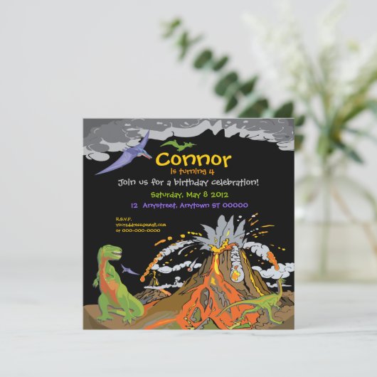 Dinosaur Birthday Uitnodiging (Staand voorkant)