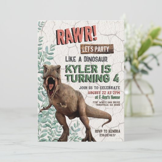 Dinosaur Birthday Uitnodiging (Staand voorkant)