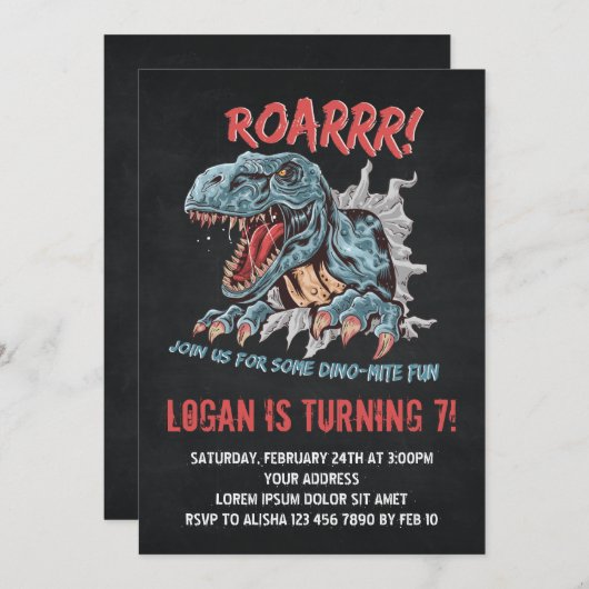 Dinosaur Birthday Uitnodiging (Voorkant / Achterkant)