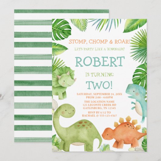 Dinosaur Birthday Uitnodiging (Voorkant / Achterkant)