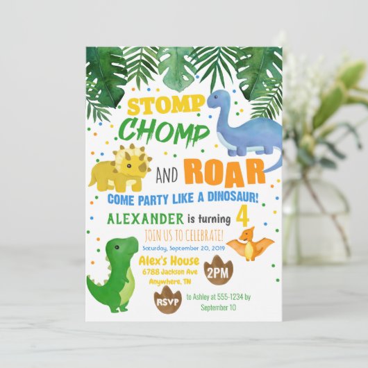 Dinosaur Birthday Uitnodiging (Staand voorkant)