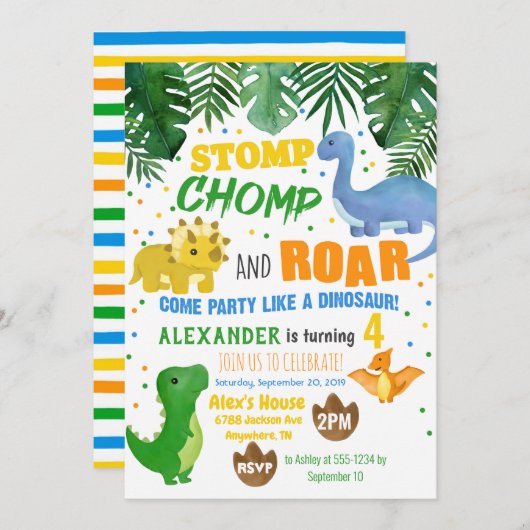 Dinosaur Birthday Uitnodiging (Voorkant / Achterkant)