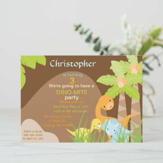 Dinosaur Birthday Uitnodiging (Staand voorkant)