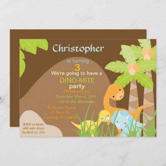 Dinosaur Birthday Uitnodiging (Voorkant / Achterkant)