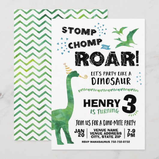Dinosaur Birthday Uitnodiging (Voorkant / Achterkant)