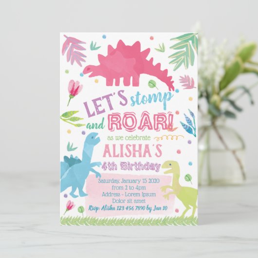 Dinosaur Birthday Uitnodiging (Staand voorkant)