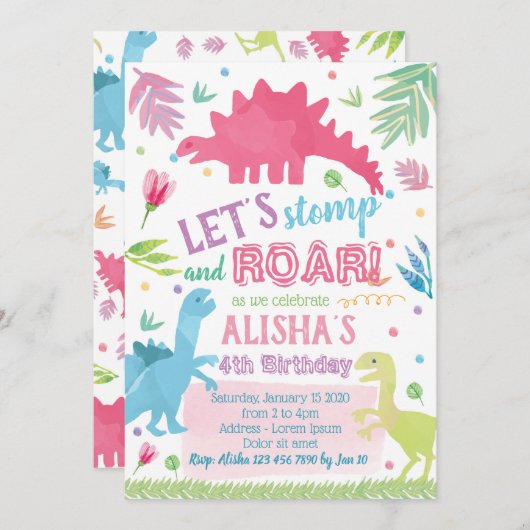 Dinosaur Birthday Uitnodiging (Voorkant / Achterkant)