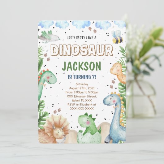 Dinosaur Birthday Uitnodiging (Staand voorkant)