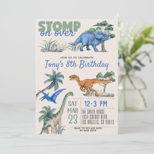 Dinosaur Birthday Uitnodiging (Staand voorkant)