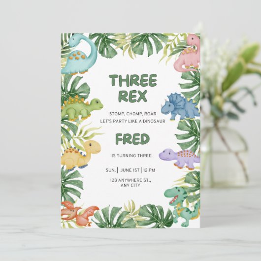 Dinosaur Birthday Uitnodiging (Staand voorkant)