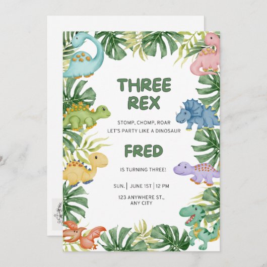 Dinosaur Birthday Uitnodiging (Voorkant / Achterkant)