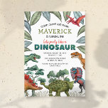 Dinosaur Birthday Uitnodiging<br><div class="desc">Kinder dinosaurusverjaardagsuitnodigingen met een eenvoudige witte achtergrond,  groen oerwoud,  een collectie waterverf dinosauriërs en een moderne gepersonaliseerde verjaardagssjabloon die gemakkelijk kan worden aangepast.</div>
