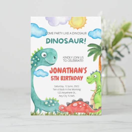 Dinosaur Birthday Uitnodiging (Staand voorkant)