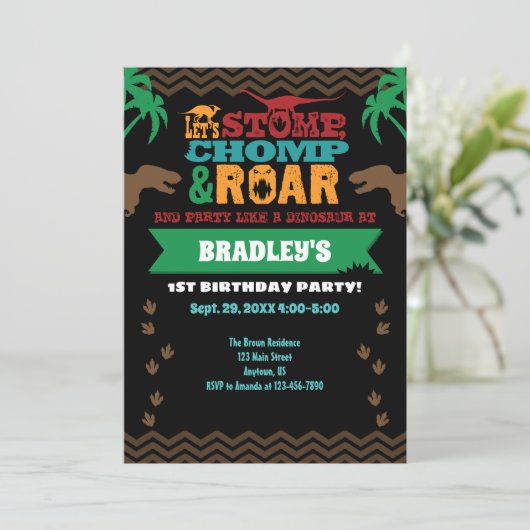 Dinosaur Birthday Uitnodiging (Staand voorkant)