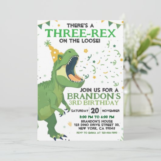 Dinosaur Birthday Uitnodiging (Staand voorkant)