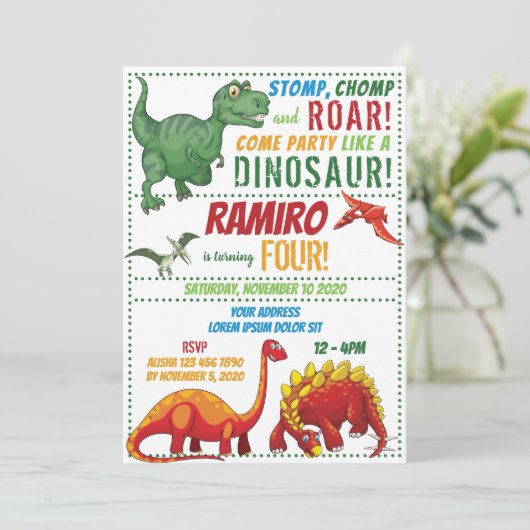 Dinosaur Birthday Uitnodiging (Staand voorkant)