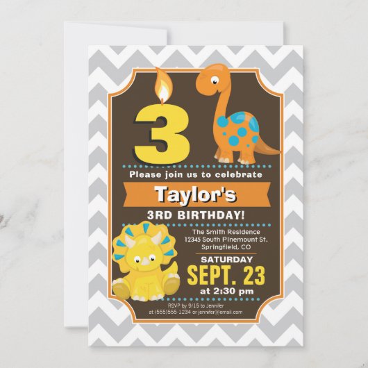 Dinosaur Birthday Uitnodiging (Voorkant)