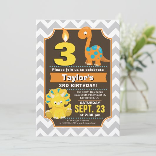Dinosaur Birthday Uitnodiging (Staand voorkant)