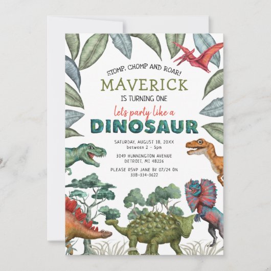 Dinosaur Birthday Uitnodiging (Voorkant)