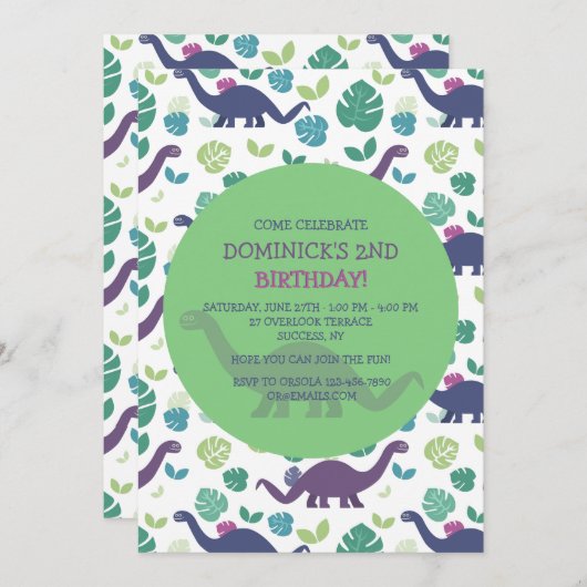 Dinosaur Birthday Uitnodiging (Voorkant / Achterkant)