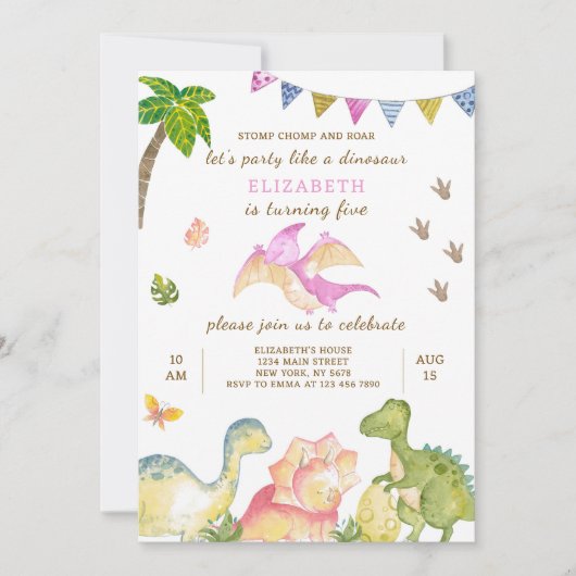 Dinosaur Birthday Uitnodiging (Voorkant)