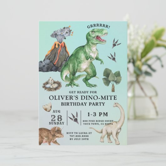 Dinosaur Birthday Uitnodiging (Staand voorkant)