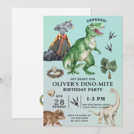 Dinosaur Birthday Uitnodiging (Voorkant / Achterkant)