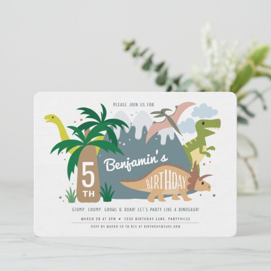 Dinosaur Birthday Uitnodiging (Staand voorkant)
