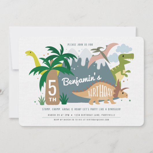 Dinosaur Birthday Uitnodiging (Voorkant)