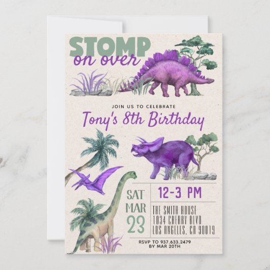 Dinosaur Birthday Uitnodiging (Voorkant)