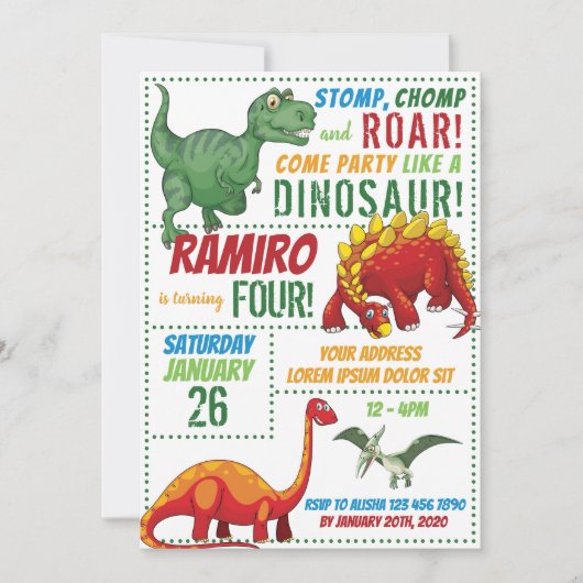 Dinosaur Birthday Uitnodiging (Voorkant)