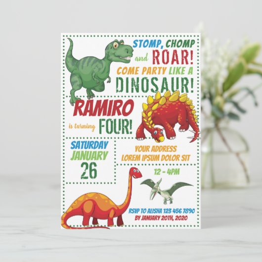 Dinosaur Birthday Uitnodiging (Staand voorkant)