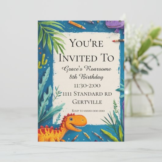 Dinosaur Birthday Uitnodiging (Staand voorkant)