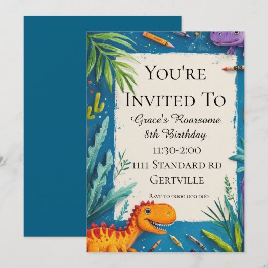 Dinosaur Birthday Uitnodiging (Voorkant / Achterkant)