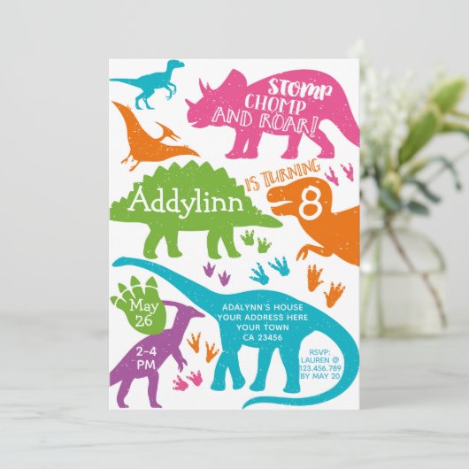 Dinosaur Birthday Uitnodiging (Staand voorkant)