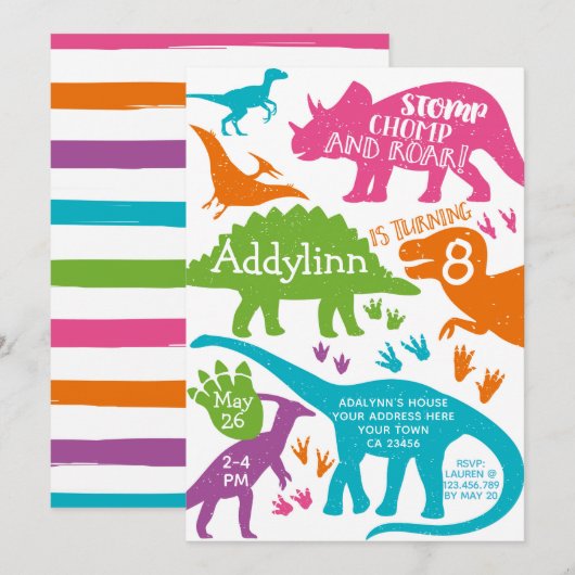 Dinosaur Birthday Uitnodiging (Voorkant / Achterkant)