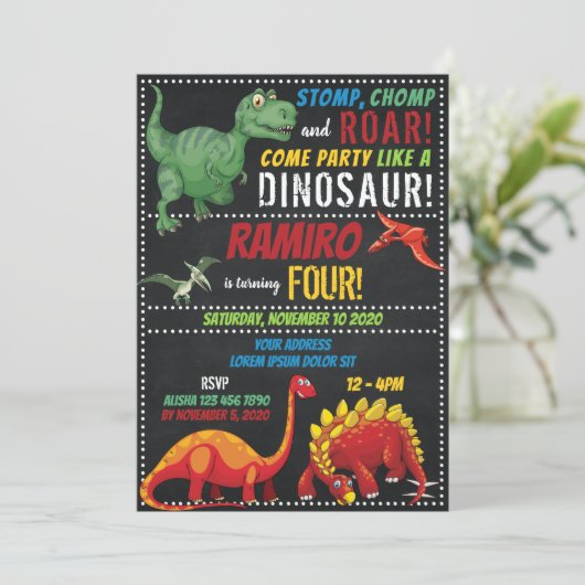 Dinosaur Birthday Uitnodiging (Staand voorkant)