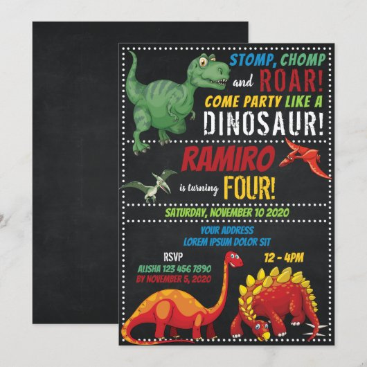 Dinosaur Birthday Uitnodiging (Voorkant / Achterkant)