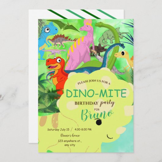 Dinosaur Birthday Uitnodiging (Voorkant / Achterkant)