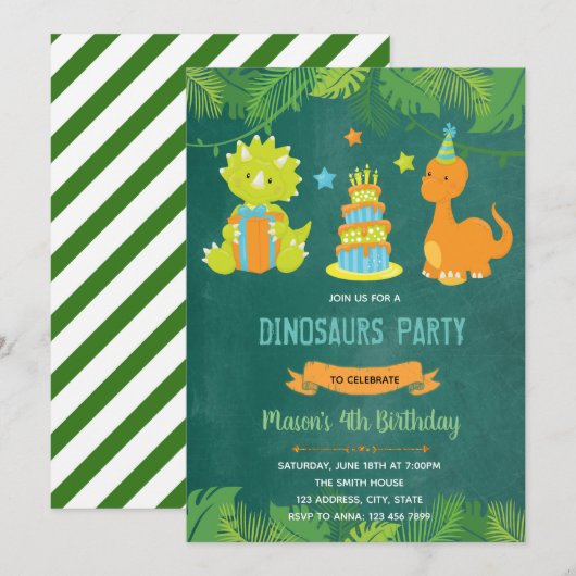 Dinosaur Birthday - uitnodiging (Voorkant / Achterkant)