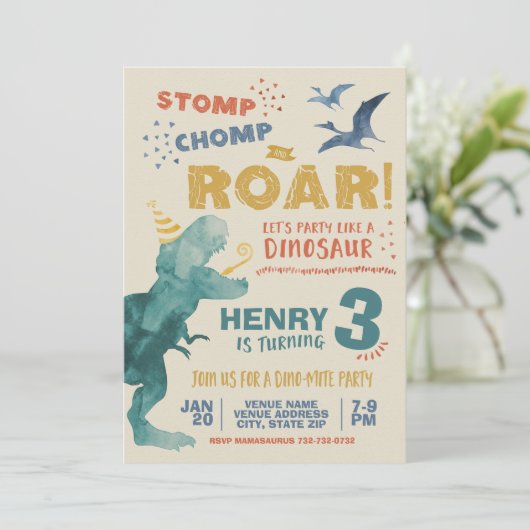 Dinosaur Birthday Uitnodiging (Staand voorkant)