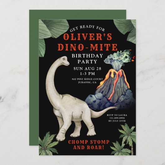 Dinosaur Birthday Uitnodiging (Voorkant / Achterkant)